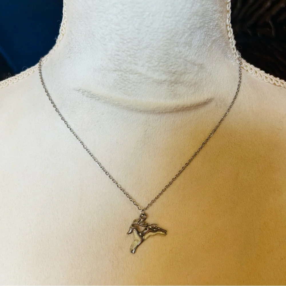 Handcrafted vintage sparkle enamel reindeer pendant on chain necklace